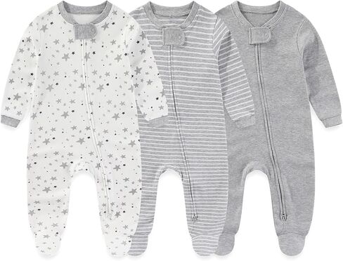 Baby Boy Girl 3 Pieces Zipper Rompers Cotton Newborn Unisex Footed Jumpsuits Long Sleeve Infant Clothes in Saudi Arabia