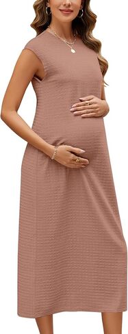OUGES Womens 2025 Spring Cap Sleeve Maternity Dress Textured Midi Summer Pregnancy Business Casual Work Column Dress in Kuwait