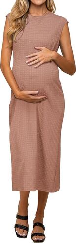OUGES Womens 2025 Spring Cap Sleeve Maternity Dress Textured Midi Summer Pregnancy Business Casual Work Column Dress in Kuwait