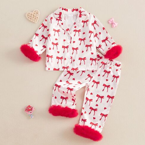 Baby Girl 2pcs Valentine Silk Pajamas Set Button Down Long Sleeve Shirts Tops and Pants Satin Pj Sets Sleepwear in Kuwait