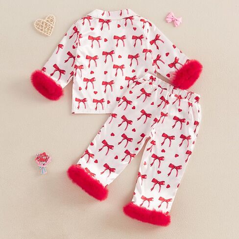 Baby Girl 2pcs Valentine Silk Pajamas Set Button Down Long Sleeve Shirts Tops and Pants Satin Pj Sets Sleepwear in Kuwait