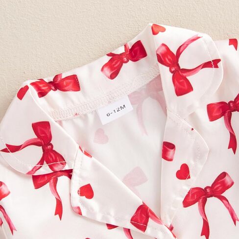 Baby Girl 2pcs Valentine Silk Pajamas Set Button Down Long Sleeve Shirts Tops and Pants Satin Pj Sets Sleepwear in Kuwait