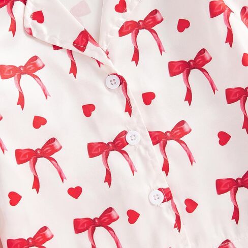 Baby Girl 2pcs Valentine Silk Pajamas Set Button Down Long Sleeve Shirts Tops and Pants Satin Pj Sets Sleepwear in Kuwait