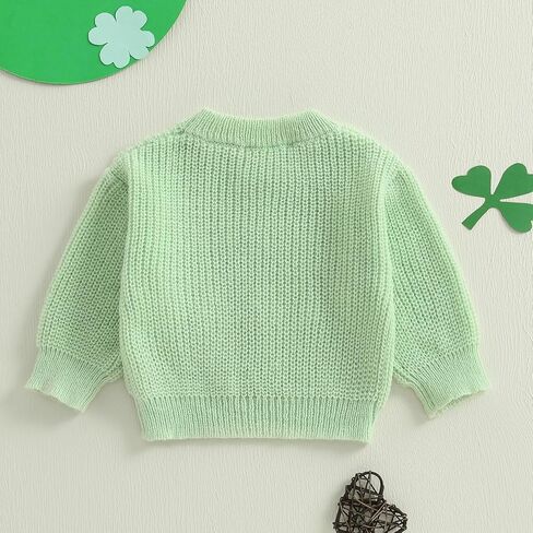 Baby St. Patricks Day Outfit Toddler Shamrock Embroidery Knit Sweater Pullover Sweatshirt Winter Spring Clothes in Kuwait