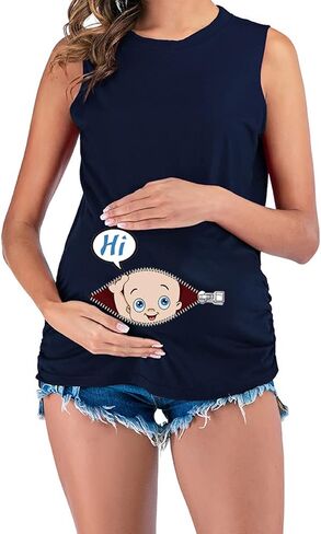 ManMan Maternity Funny Shirt Short Sleeve Pregnancy Tshirt Side Ruched Tee Top in Saudi Arabia