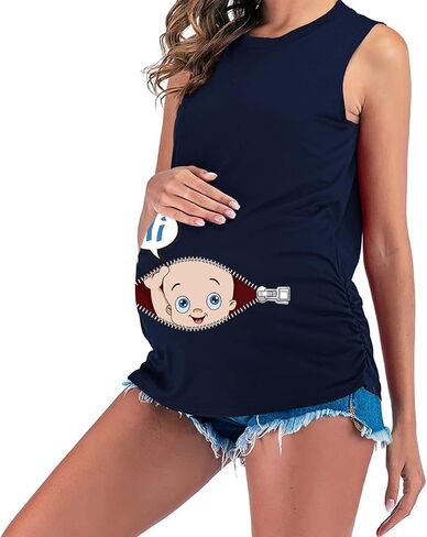 ManMan Maternity Funny Shirt Short Sleeve Pregnancy Tshirt Side Ruched Tee Top in Saudi Arabia