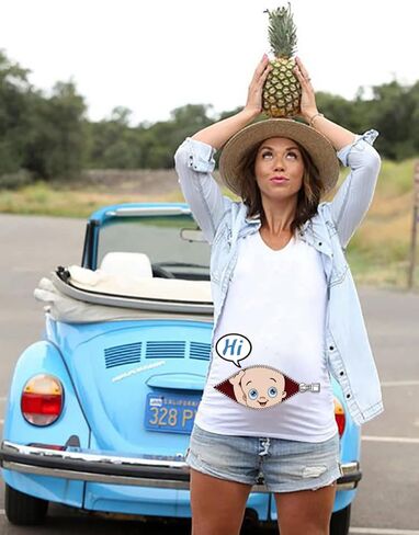 ManMan Maternity Funny Shirt Short Sleeve Pregnancy Tshirt Side Ruched Tee Top in Saudi Arabia
