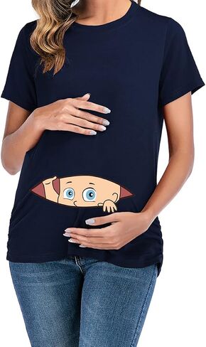 ManMan Maternity Funny Shirt Short Sleeve Pregnancy Tshirt Side Ruched Tee Top in Saudi Arabia