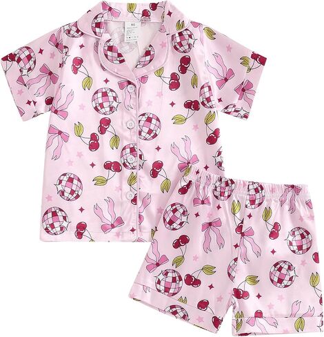 Kavousa Toddler Girls Birthday Pajamas Goose Print Tops Shorts Set Silk Sleepwear in Saudi Arabia