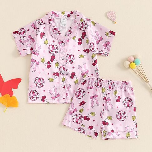 Kavousa Toddler Girls Birthday Pajamas Goose Print Tops Shorts Set Silk Sleepwear in Saudi Arabia