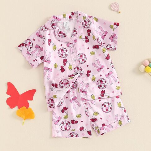 Kavousa Toddler Girls Birthday Pajamas Goose Print Tops Shorts Set Silk Sleepwear in Saudi Arabia