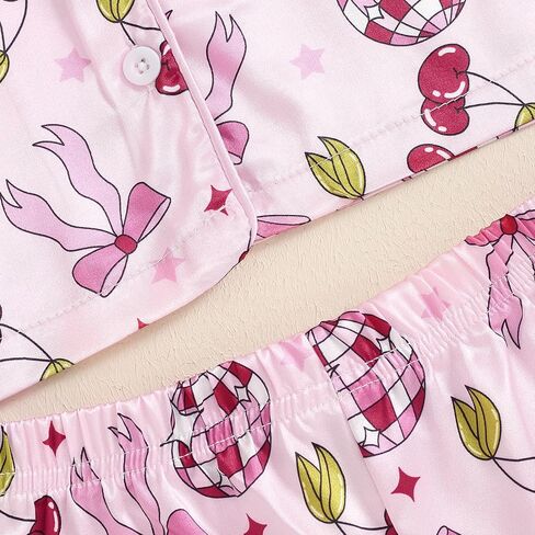 Kavousa Toddler Girls Birthday Pajamas Goose Print Tops Shorts Set Silk Sleepwear in Saudi Arabia