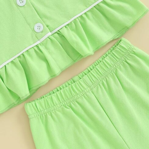 fhutpw Toddler Kids Baby Girl Pajamas Set Solid Color Ruffle Long Sleeve Button Shirt Top Pants Cotton Infant 2Pcs Pjs Set in Kuwait