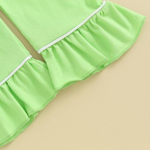 fhutpw Toddler Kids Baby Girl Pajamas Set Solid Color Ruffle Long Sleeve Button Shirt Top Pants Cotton Infant 2Pcs Pjs Set in Kuwait