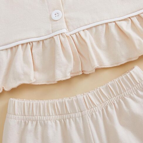 fhutpw Toddler Kids Baby Girl Pajamas Set Solid Color Ruffle Long Sleeve Button Shirt Top Pants Cotton Infant 2Pcs Pjs Set in Kuwait