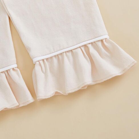 fhutpw Toddler Kids Baby Girl Pajamas Set Solid Color Ruffle Long Sleeve Button Shirt Top Pants Cotton Infant 2Pcs Pjs Set in Kuwait