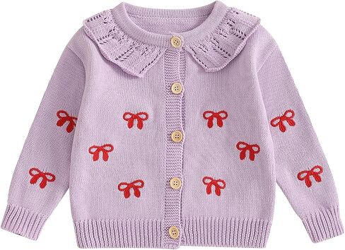 Baby Girl Bow Sweater Cardigan Open Front Button Down Long Sleeve Knitwear Coat Toddler Fall Spring Clothes in Saudi Arabia