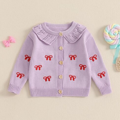 Baby Girl Bow Sweater Cardigan Open Front Button Down Long Sleeve Knitwear Coat Toddler Fall Spring Clothes in Saudi Arabia