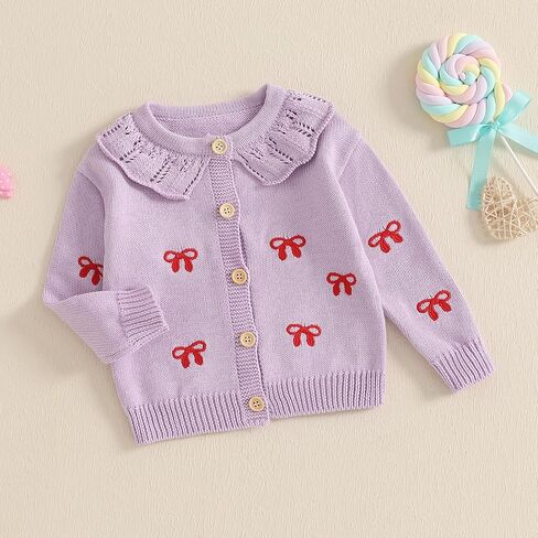 Baby Girl Bow Sweater Cardigan Open Front Button Down Long Sleeve Knitwear Coat Toddler Fall Spring Clothes in Saudi Arabia