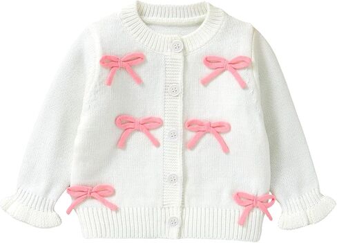 Baby Girl Bow Sweater Cardigan Open Front Button Down Long Sleeve Knitwear Coat Toddler Fall Spring Clothes in Saudi Arabia