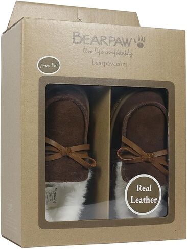 Bearpaw Baby Boy Walker Boots ، Faux Fur Hard Bottom Baby Shoes - Hook & Loop Strap Rubber Sole Rivant Shoes in Kuwait