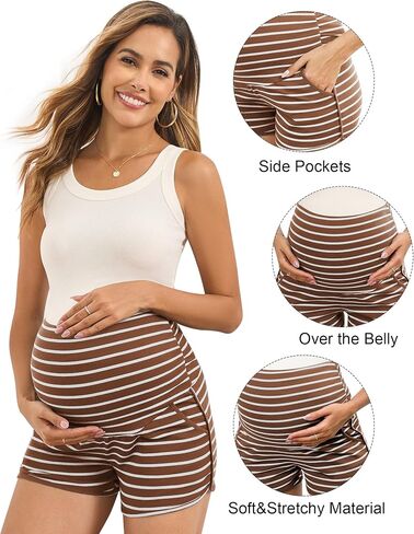 FMEYOA Maternity Shorts Lounge Sleep Workout Pregnancy Shorts with Pockets | Soft Stretchy, Over The Belly, Comfy Lounge Pajama Sleepwear Bottoms, Casual Summer Maternity Clothes in Saudi Arabia
