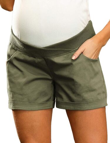 Maacie Maternity Shorts for Women Under Belly Cross Waist Casual Shorts with Pockets in Kuwait