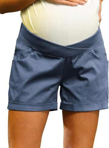 Maacie Maternity Shorts for Women Under Belly Cross Waist Casual Shorts with Pockets in Kuwait