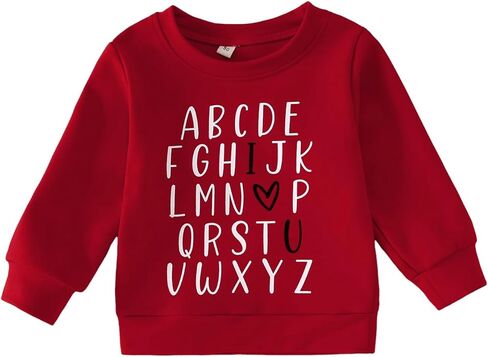 Toddler Baby Girls Valentine's Day Sweatshirt ABC I Love U Heart Print Sweatshirt Crewneck Long Sleeve Pullover Tops in Kuwait