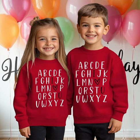 Toddler Baby Girls Valentine's Day Sweatshirt ABC I Love U Heart Print Sweatshirt Crewneck Long Sleeve Pullover Tops in Kuwait