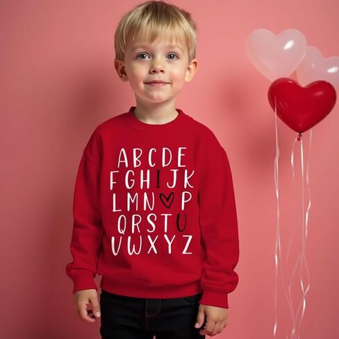 Toddler Baby Girls Valentine's Day Sweatshirt ABC I Love U Heart Print Sweatshirt Crewneck Long Sleeve Pullover Tops in Kuwait
