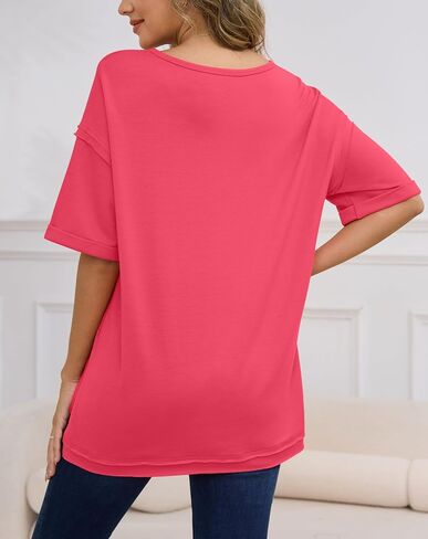 RUBZOOF Women's Maternity Shirts Short Sleeve Pregnancy Tops Side Split Casual T Shirts Tunic Mama Clothes in Saudi Arabia