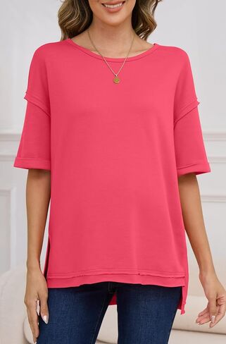 RUBZOOF Women's Maternity Shirts Short Sleeve Pregnancy Tops Side Split Casual T Shirts Tunic Mama Clothes in Saudi Arabia