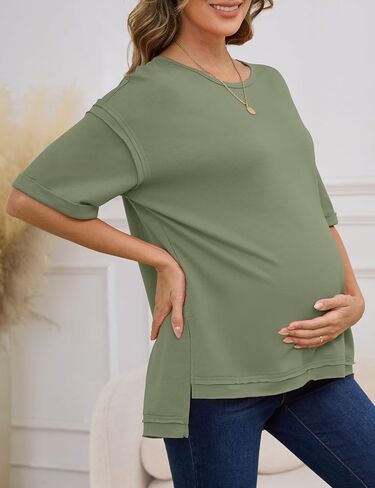 RUBZOOF Women's Maternity Shirts Short Sleeve Pregnancy Tops Side Split Casual T Shirts Tunic Mama Clothes in Saudi Arabia