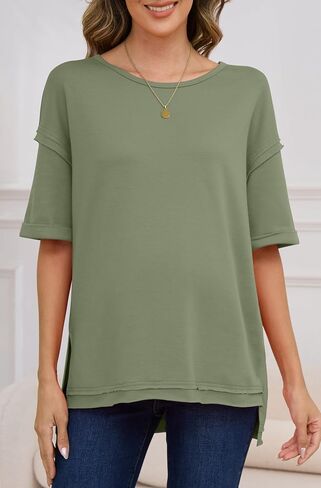 RUBZOOF Women's Maternity Shirts Short Sleeve Pregnancy Tops Side Split Casual T Shirts Tunic Mama Clothes in Saudi Arabia