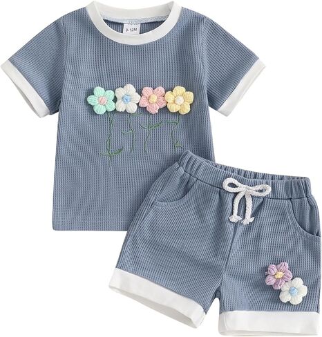 FIOMVA Baby Girl Summer Clothes Toddler Short Sleeve Letter Print T Shirt Jogger Shorts Set Infant Top Matching Outfit in Kuwait