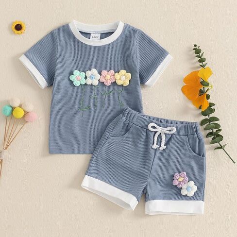 FIOMVA Baby Girl Summer Clothes Toddler Short Sleeve Letter Print T Shirt Jogger Shorts Set Infant Top Matching Outfit in Kuwait