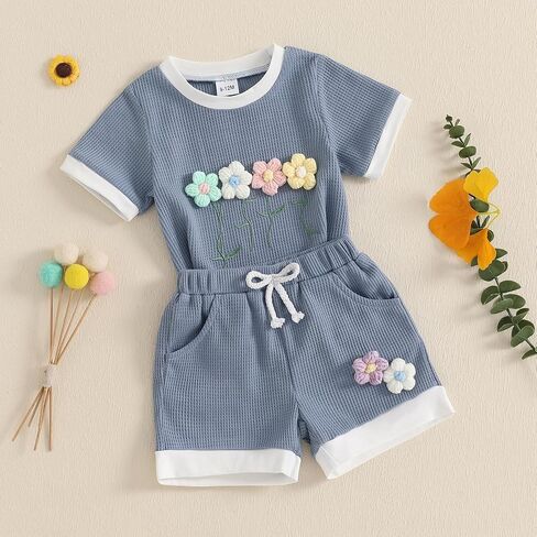 FIOMVA Baby Girl Summer Clothes Toddler Short Sleeve Letter Print T Shirt Jogger Shorts Set Infant Top Matching Outfit in Kuwait