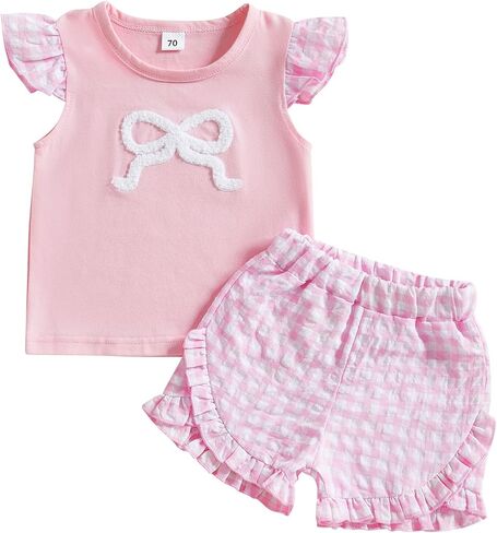 FIOMVA Baby Girl Summer Clothes Toddler Short Sleeve Letter Print T Shirt Jogger Shorts Set Infant Top Matching Outfit in Kuwait
