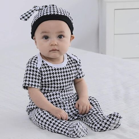 Jimonda Usisex Baby Layette مجموعة ملابس لطيفة من 12 قطعة مجموعة للبنين والبنات مع سراويل القبعات الهدايا (بالأبيض والأسود ، 9-12 شهر) in Kuwait