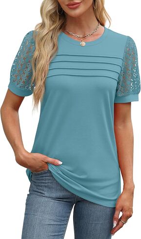 WIHOLL Womens Tops Ptickwork Lace Short Sleeve Dorts Dary Disdy Blouses Spring Summer Strendy 2025 in Kuwait