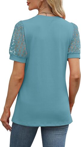 WIHOLL Womens Tops Ptickwork Lace Short Sleeve Dorts Dary Disdy Blouses Spring Summer Strendy 2025 in Kuwait