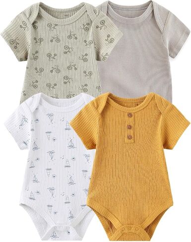 4-Pack Short Sleeve Baby Boy Girl Rompers Cartoon New born Unisex 0-12M Infant Clothes in Saudi Arabia