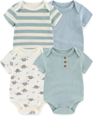 4-Pack Short Sleeve Baby Boy Girl Rompers Cartoon New born Unisex 0-12M Infant Clothes in Saudi Arabia