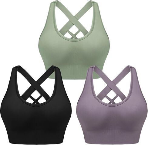Sykooria Women Sports Bras High Impact Strappy Cross Back Padded Workout Bras for Running Yoga Gym in Kuwait