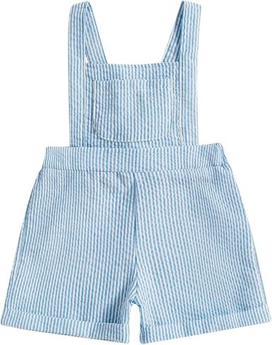Karuedoo Toddler Baby Boy Girl Clothes Seersucker Overalls Shorts Sleeveless Striped Suspender Romper Jumpsuit Summer Outfit in Saudi Arabia