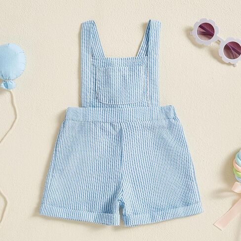 Karuedoo Toddler Baby Boy Girl Clothes Seersucker Overalls Shorts Sleeveless Striped Suspender Romper Jumpsuit Summer Outfit in Saudi Arabia
