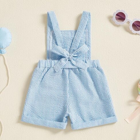 Karuedoo Toddler Baby Boy Girl Clothes Seersucker Overalls Shorts Sleeveless Striped Suspender Romper Jumpsuit Summer Outfit in Saudi Arabia