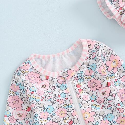 Baby Girl Rash Guard Swimsuit Floral One Piece Bathing Suit Infant Zipper Swimwear + Hat Sun Protection Beach Wear in Saudi Arabia