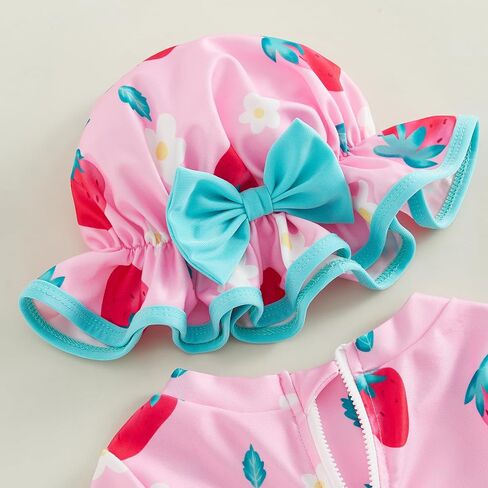Baby Girl Rash Guard Swimsuit Floral One Piece Bathing Suit Infant Zipper Swimwear + Hat Sun Protection Beach Wear in Saudi Arabia